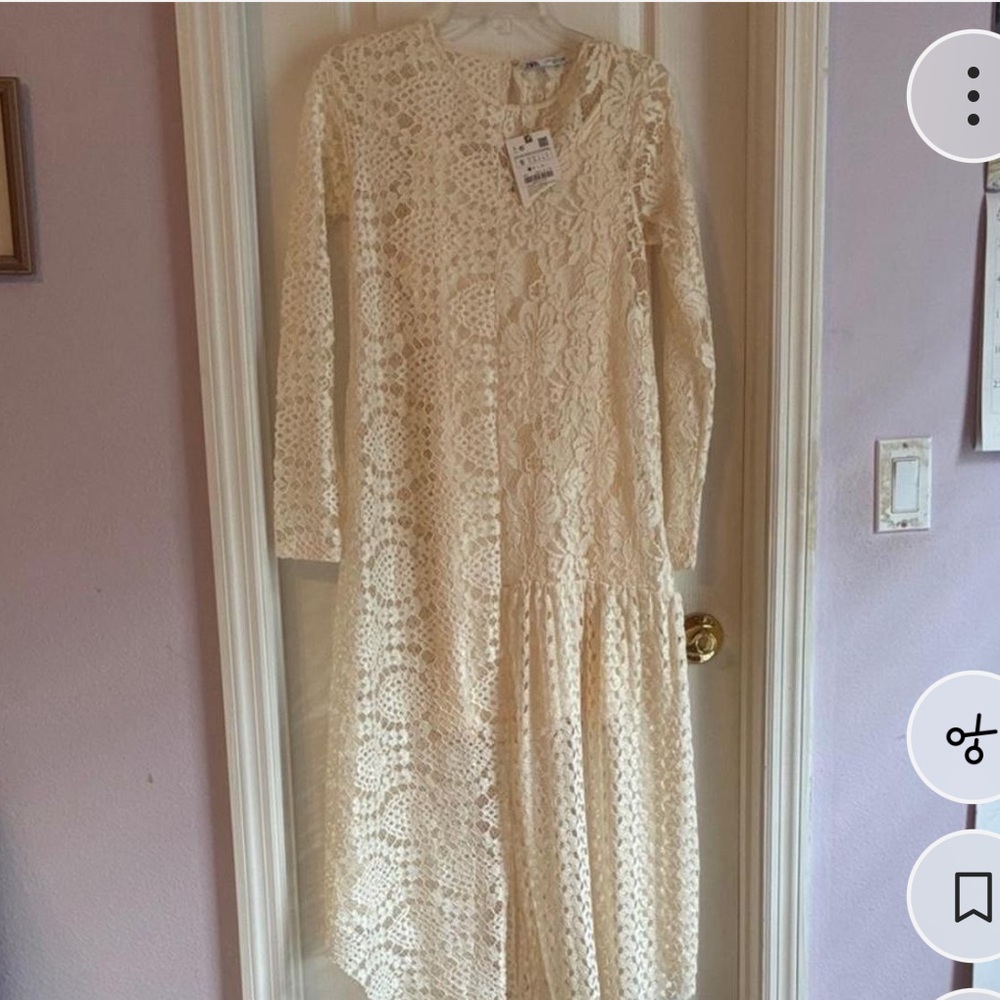 Zara Lace Maxi Overlay Dress Ivory Sz S - Picture 4 of 8
